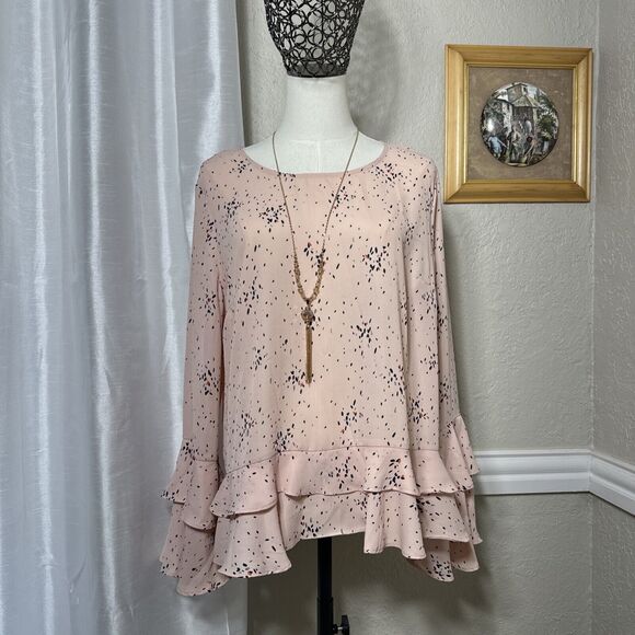 Women’s Tunic Office Formal Top Ruffle Bell Long Flutter Sleeve Blouse Size L - Picture 2 of 13